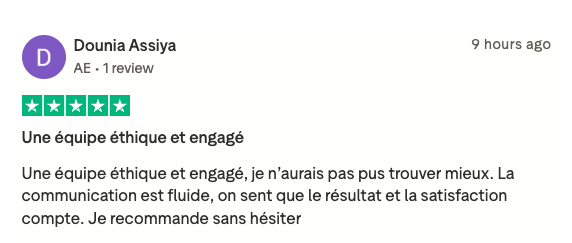 Avis vérifié Trustpilot — Dounia Assiya